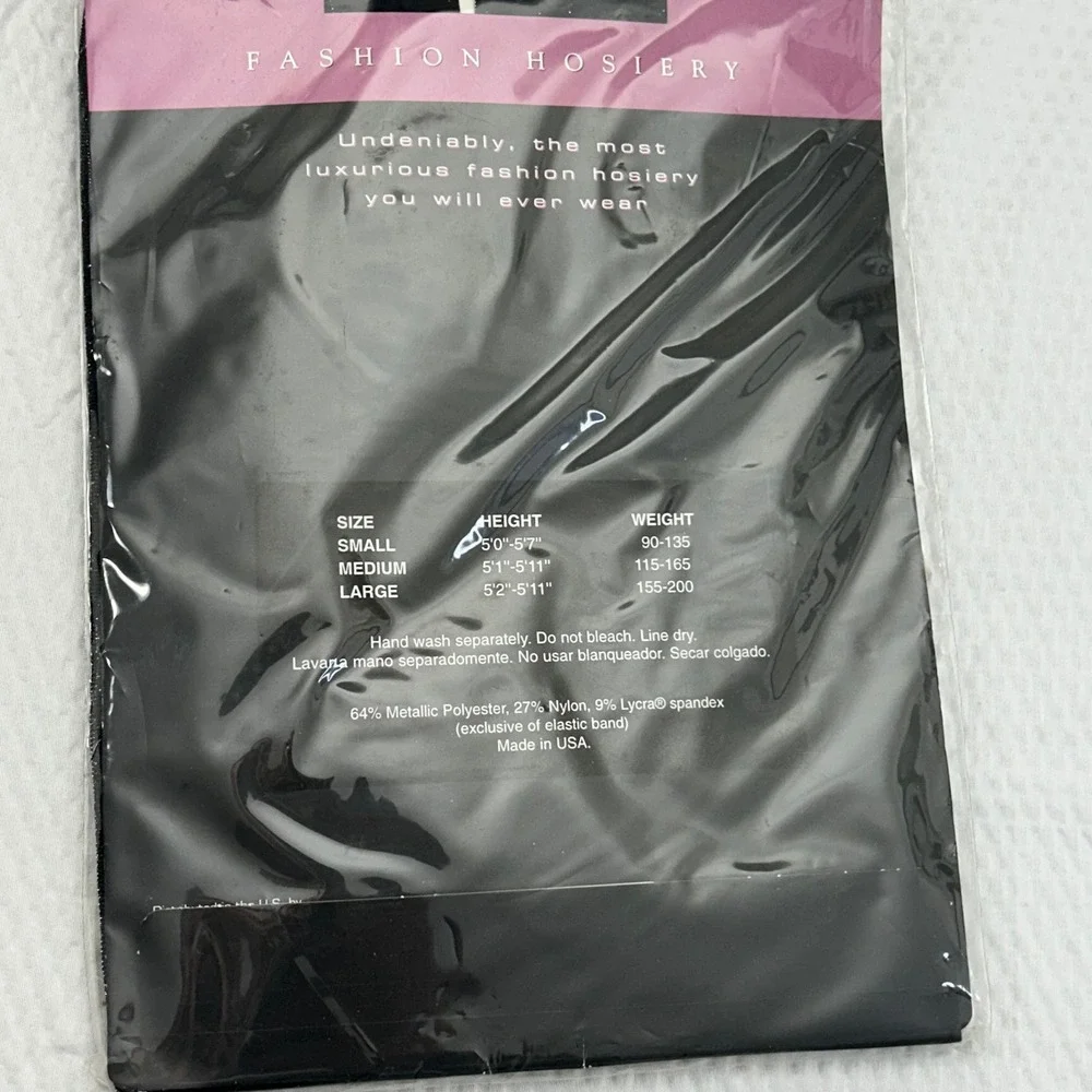 Gallery Collection Sheer Caress Metallic Thigh High Stockings‎ Silver Black Med